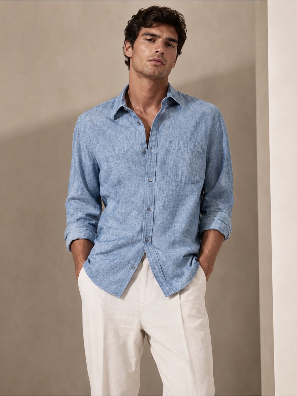 Banana Republic Standard-Fit Chambray Shirt XL Blue & Gray